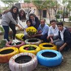 Students Paint Tires to Beautify School